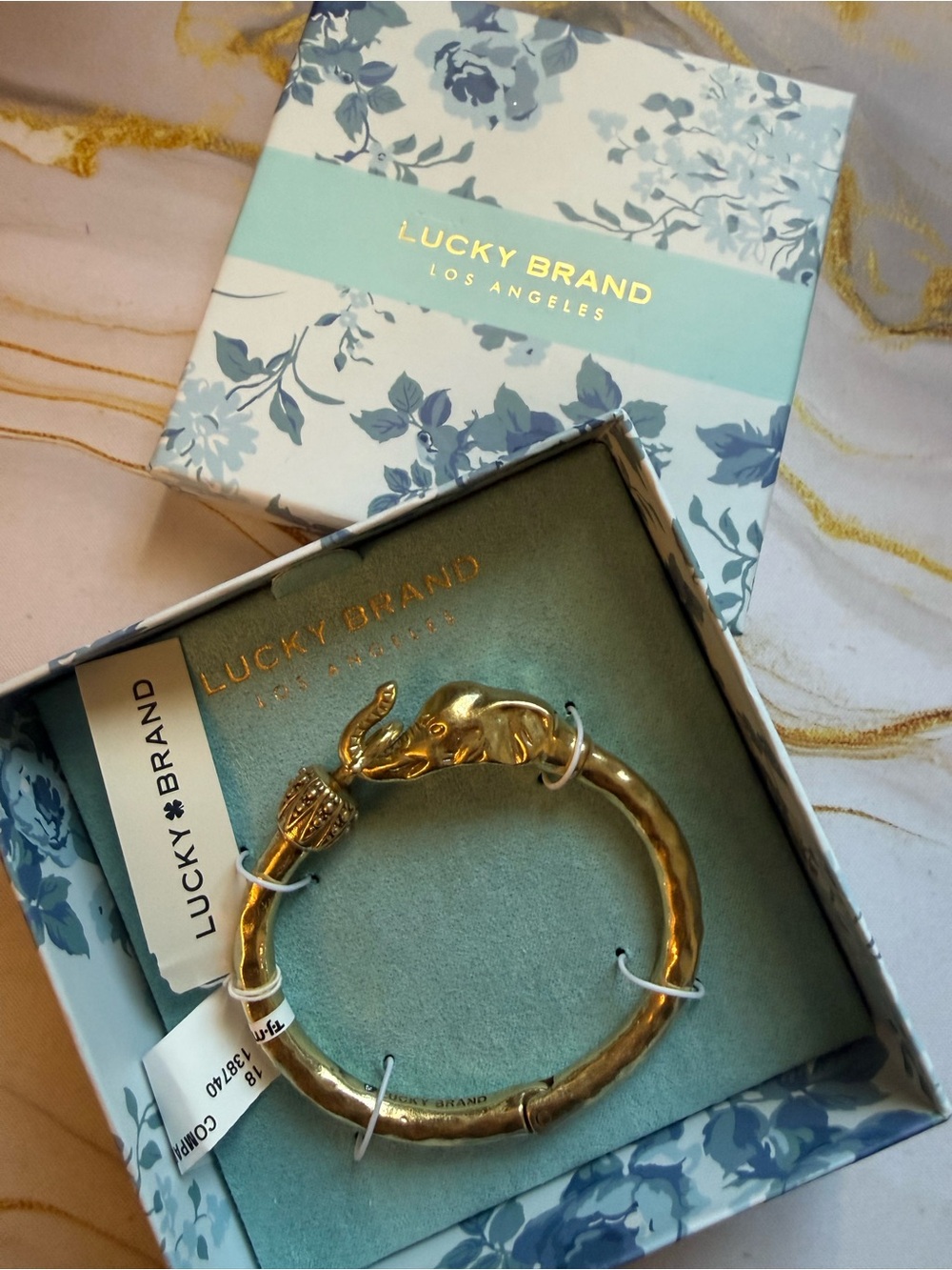 Lucky Brand Gold Elephant Bangle Bracelet with Ornate Clasp